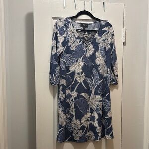 AGB Navy and White Floral Long Sleeve Dress